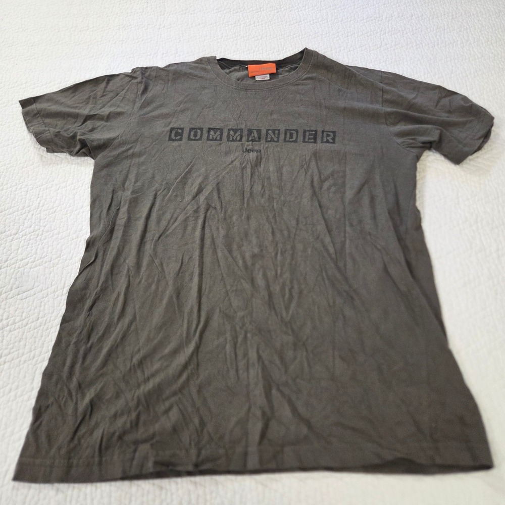 Jeep Commander Graphic T-Shirt Mens Large Olive Green Made‎ in USA Cotton Tee